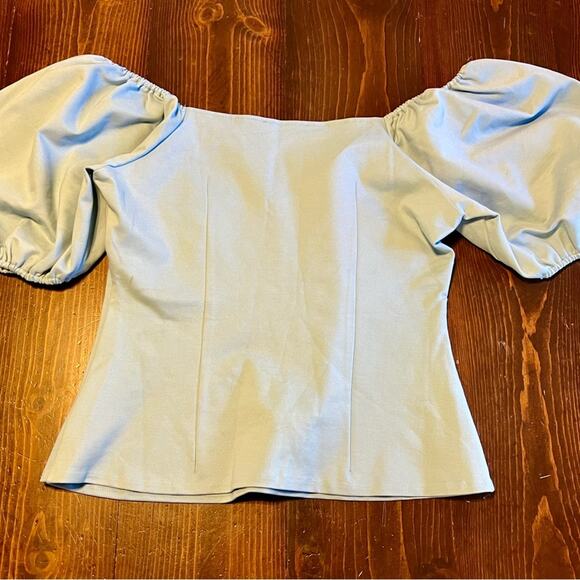 Boston Proper Off-the-Shoulder Puff Sleeve Top Baby Blue Size L Feminine - Picture 5 of 5